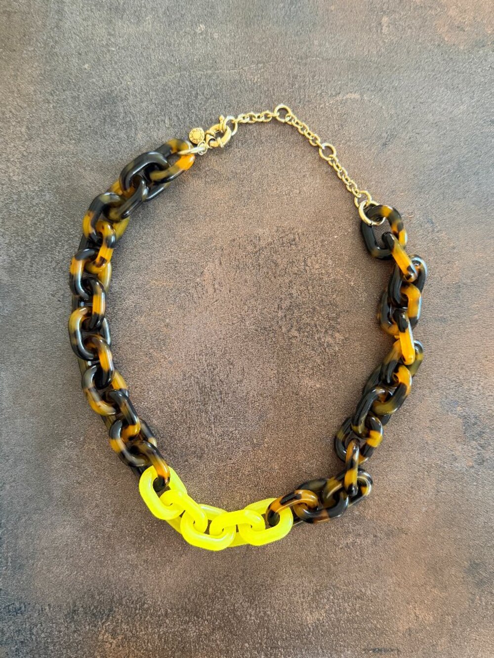 J.Crew Tortoiseshell Neon Yellow Chunky Chain Link Statement Necklace, Like New